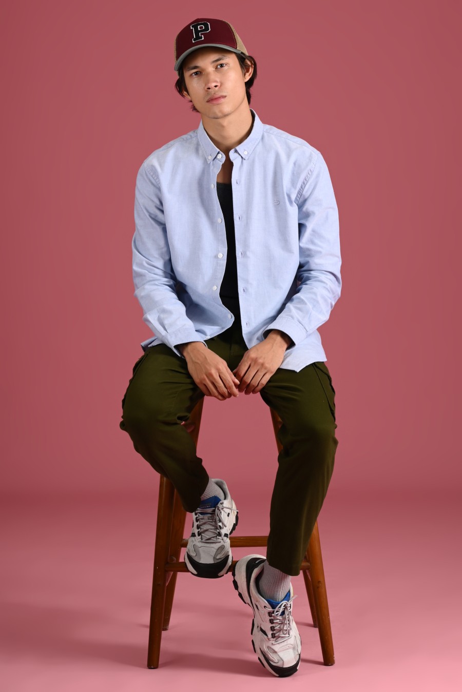 PSDB04-SIGNATURE OXFORD LONG SLEEVE SHIRT BLUE
