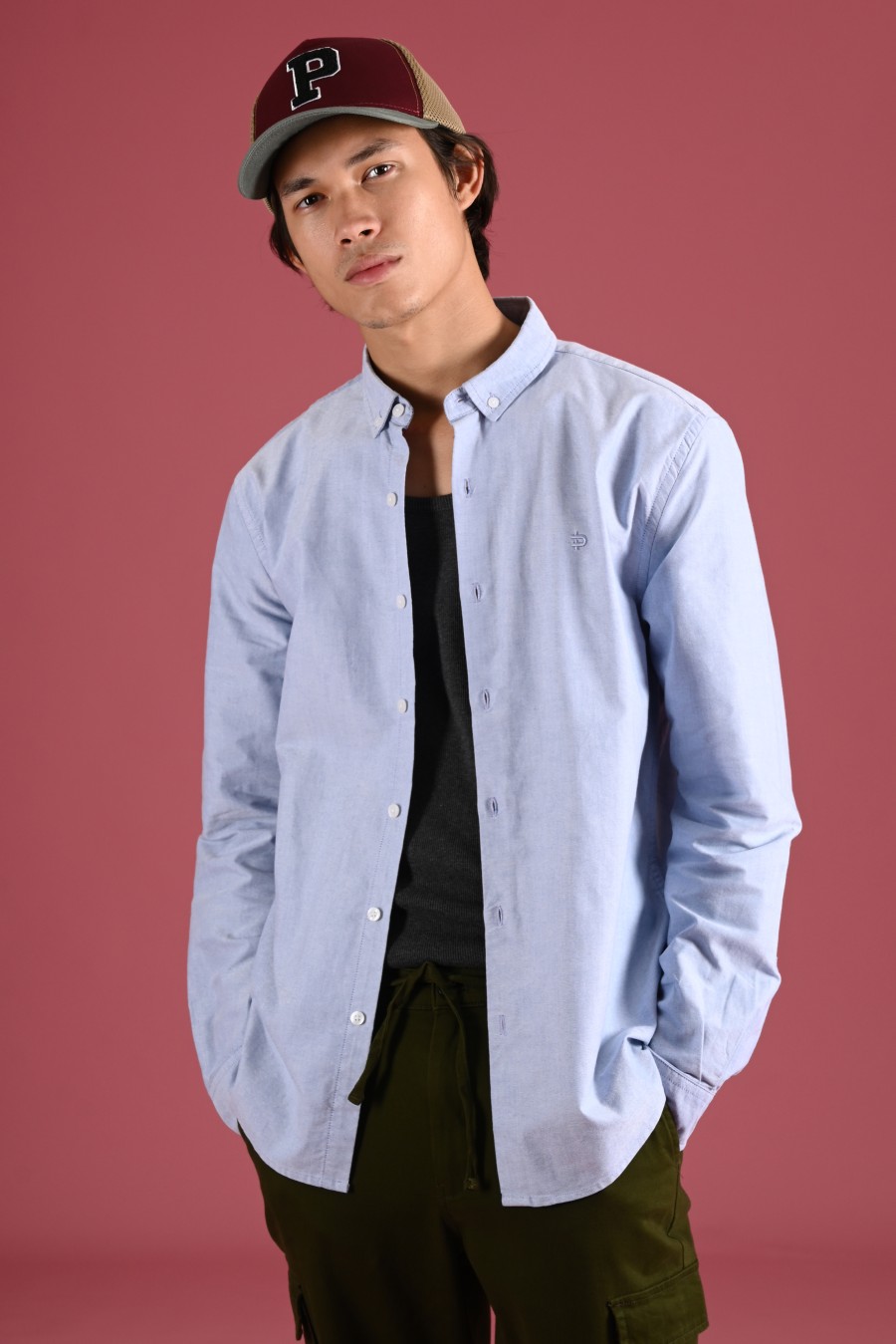 PSDB04-SIGNATURE OXFORD LONG SLEEVE SHIRT BLUE