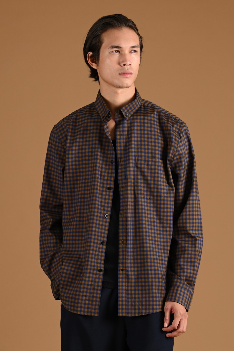 PSCQ05-GINGHAM LONG SLEEVE SHIRT PREPP SCOOTER EDITION BROWN