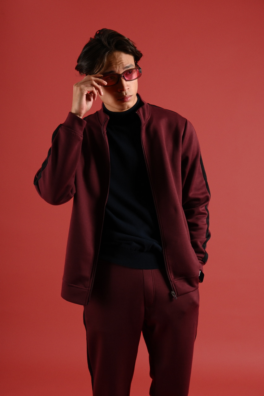 TWEED TRACKTOP MAROON STRIPE BLACK