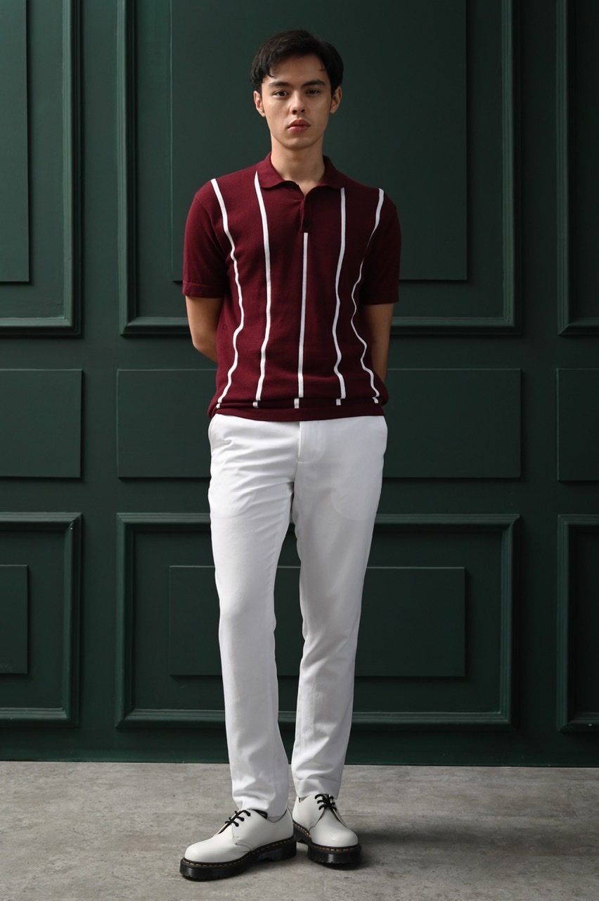 PSAS14-STRIPY POLO MAROON