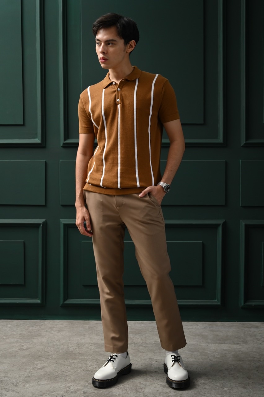 PSAS12-STRIPY POLO LIGHT BROWN