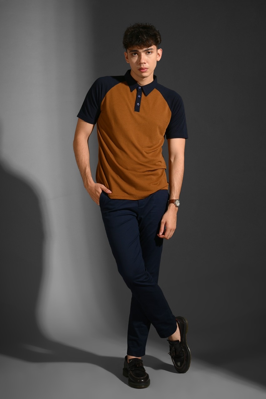 EAZYDRY POLO RAGLAN BROWN NAVY