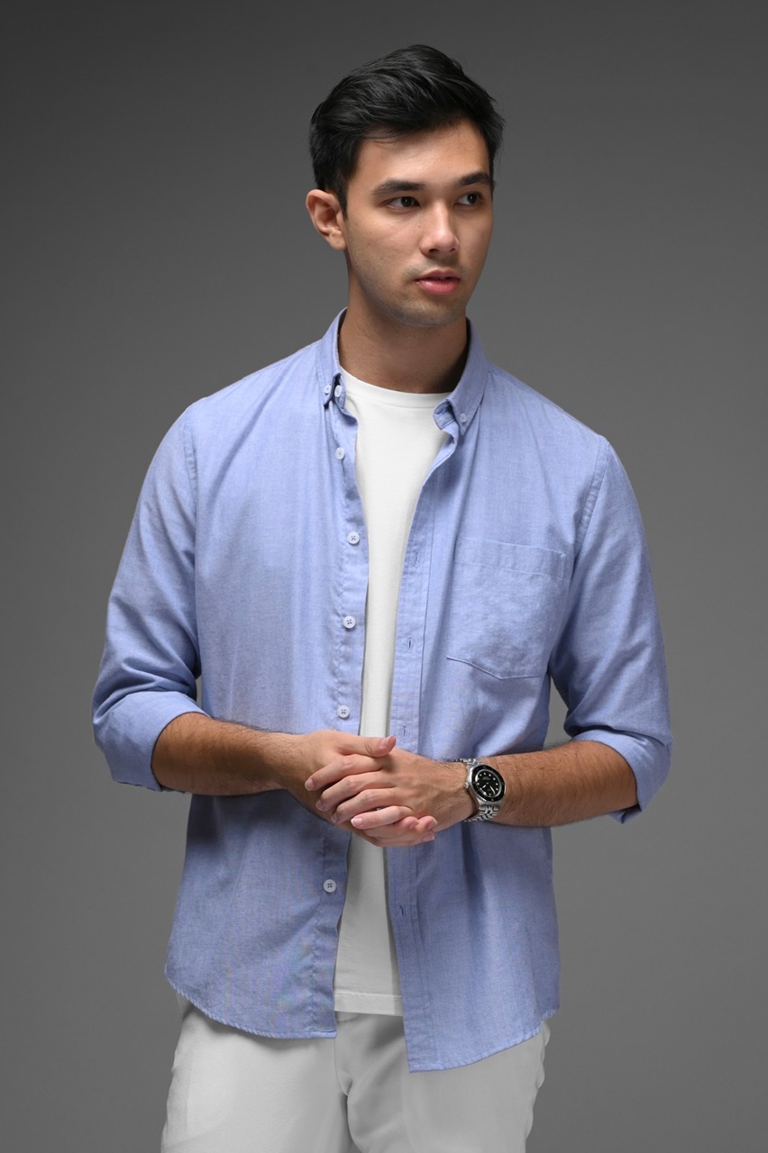 EXETER WHITE BUTTON LONG SLEEVE SHIRT LIGHT BLUE