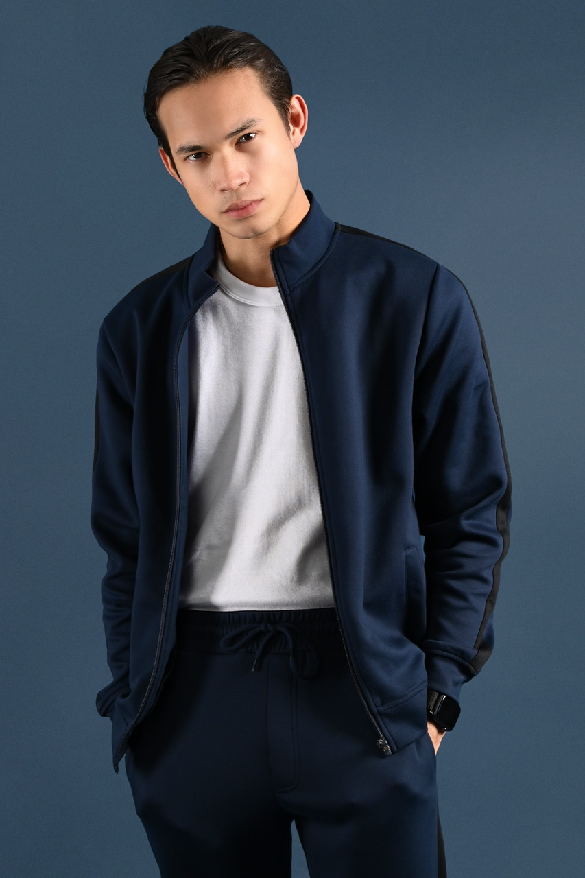 TWEED TRACKTOP NAVY STRIPE BLACK