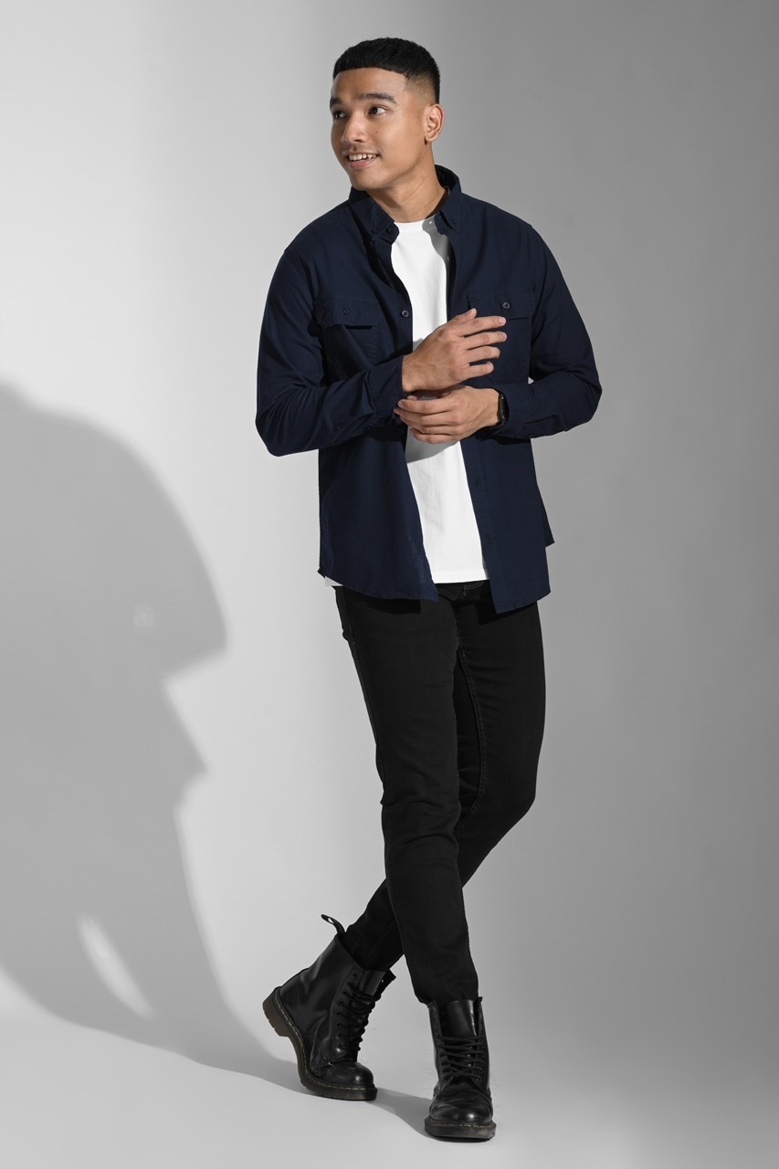 ULTIMATE LINEN LOOK WORKSHIRT NAVY