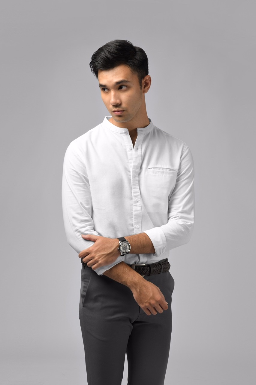 PSBC17-KALPEN COLLARLESS SHIRT WHITE