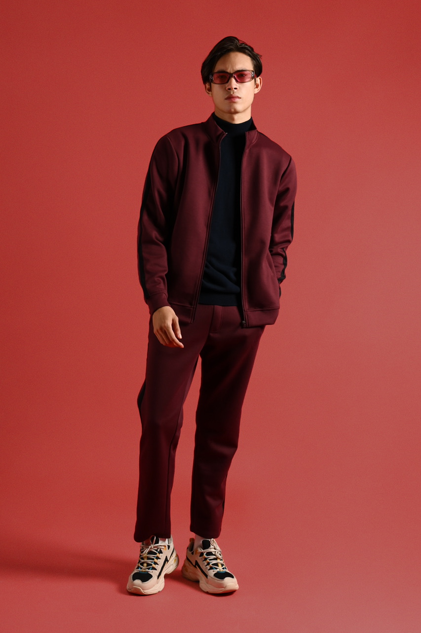 TWEED TRACKTOP MAROON STRIPE BLACK