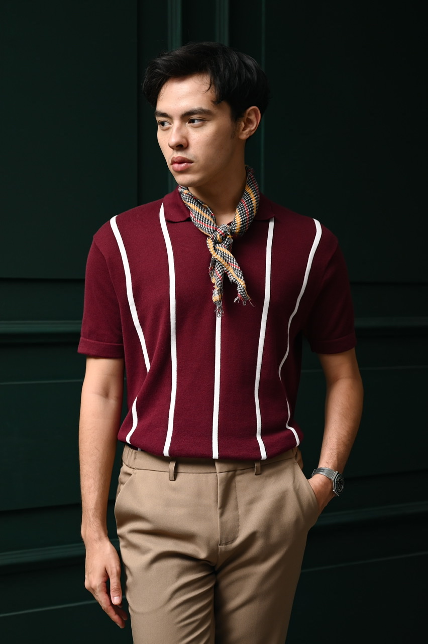 PSAS14-STRIPY POLO MAROON