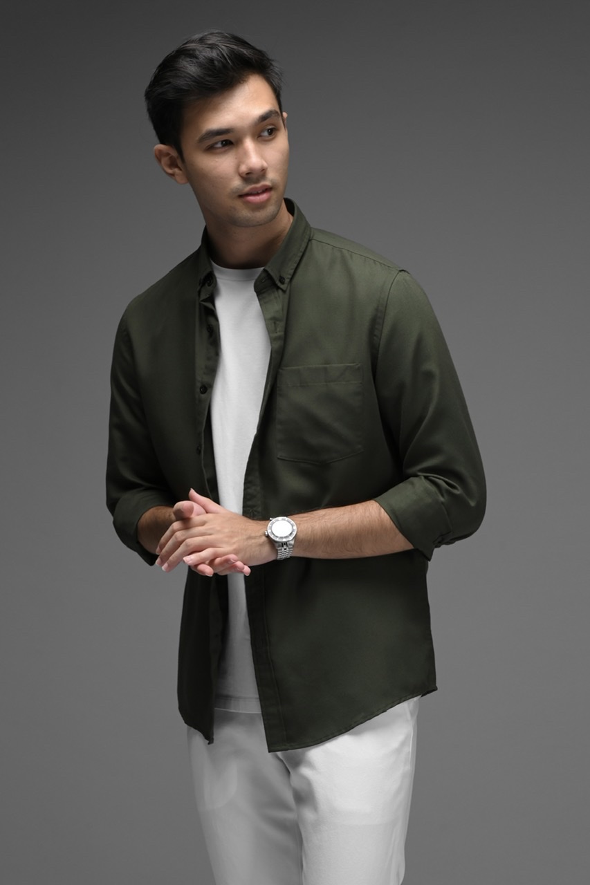 EXETER BLACK BUTTON LONG SLEEVE SHIRT RIFLE GREEN