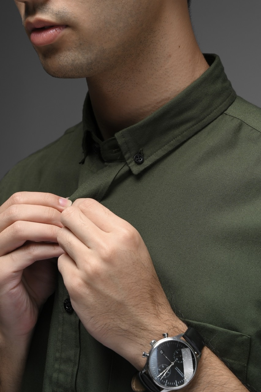 EXETER BLACK BUTTON SHORT SLEEVE SHIRT RIFLE GREEN