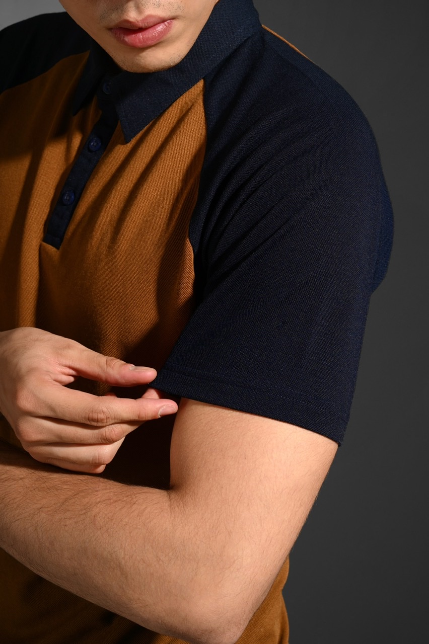 EAZYDRY POLO RAGLAN BROWN NAVY