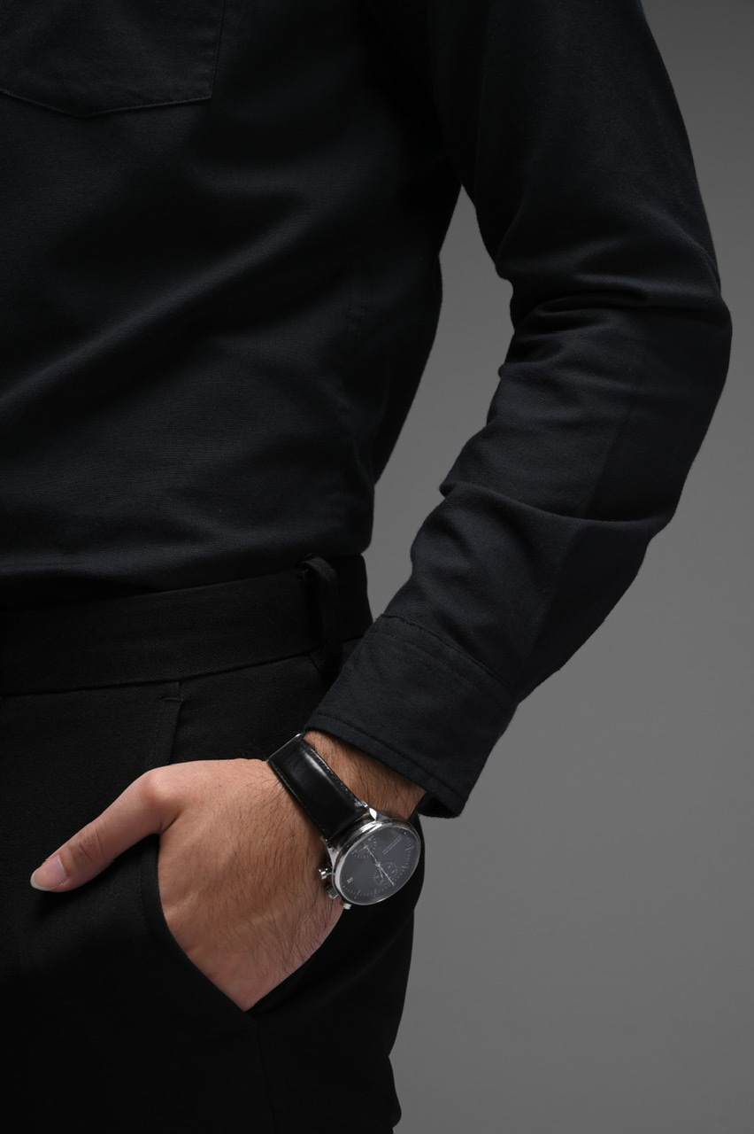 EXETER BLACK BUTTON LONG SLEEVE SHIRT BLACK