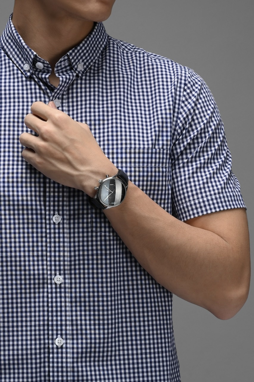 GINGHAM SHORT SLEEVE SHIRT NAVY