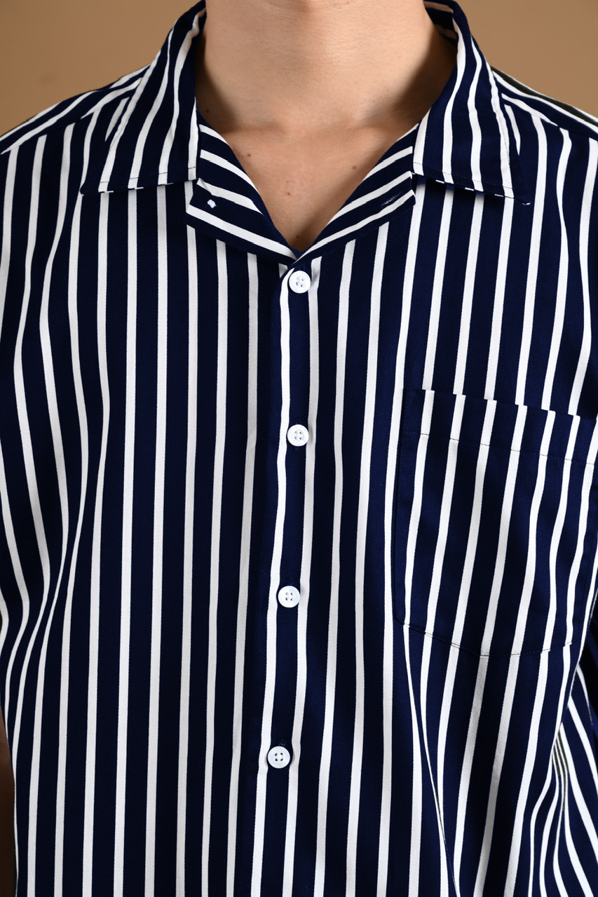 PSCZ16-SHORT STRIPE SHIRT DUAL COLLAR STYLE NAVY
