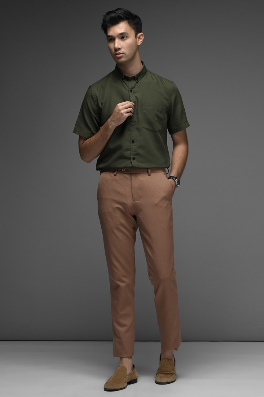 EXETER BLACK BUTTON SHORT SLEEVE SHIRT RIFLE GREEN