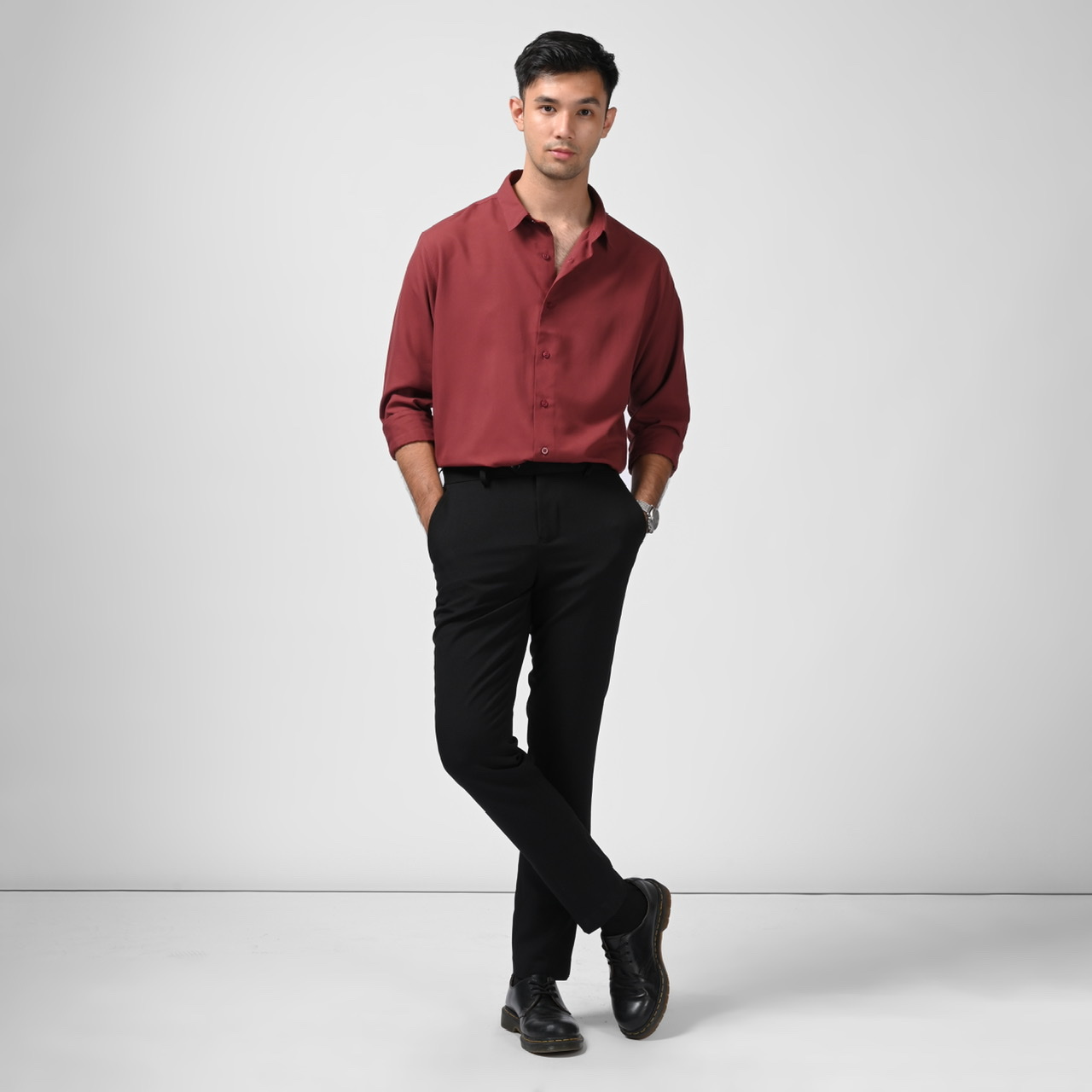 PSBI64-GANGNAM LONG SLEEVE SHIRT OXBLOOD