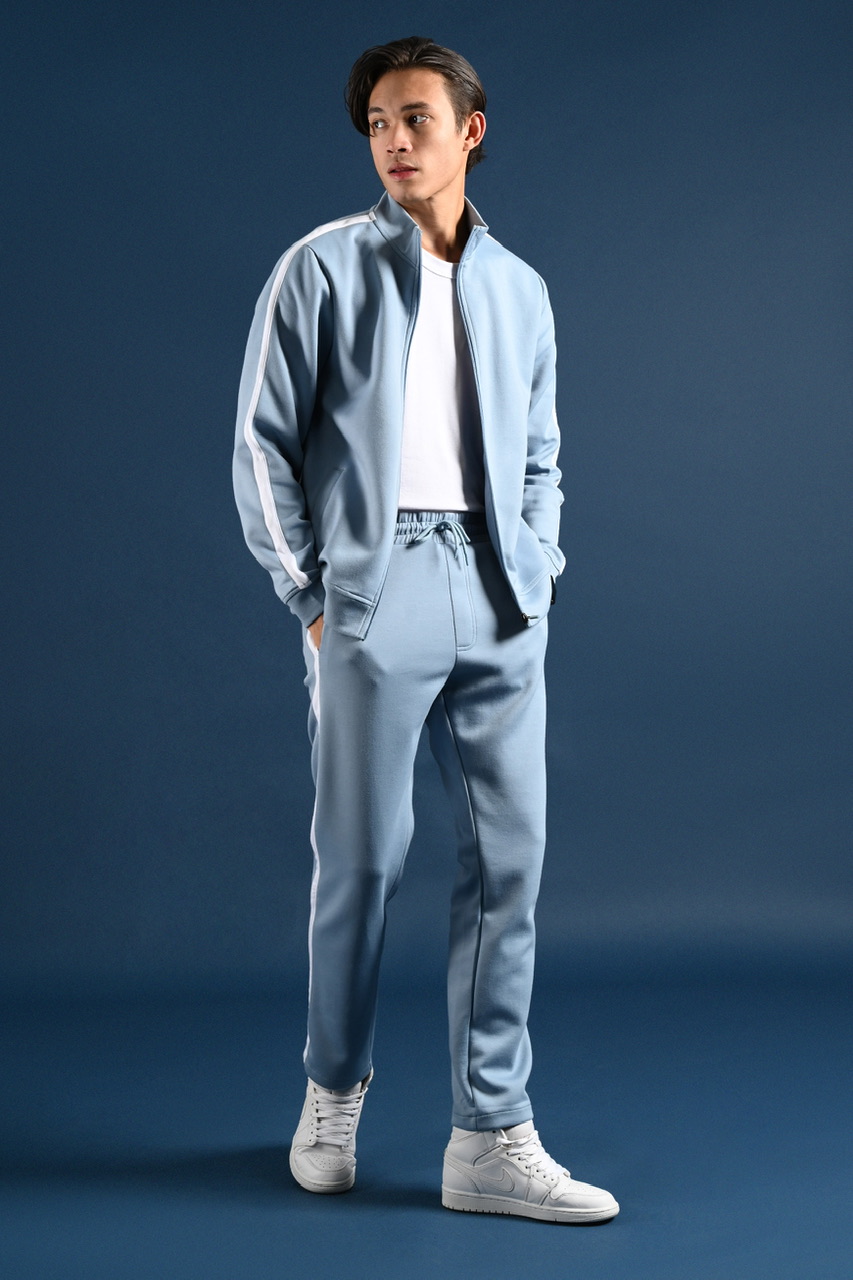 POEV47-TWEED TRACKTOP FADED BLUE STRIPE WHITE