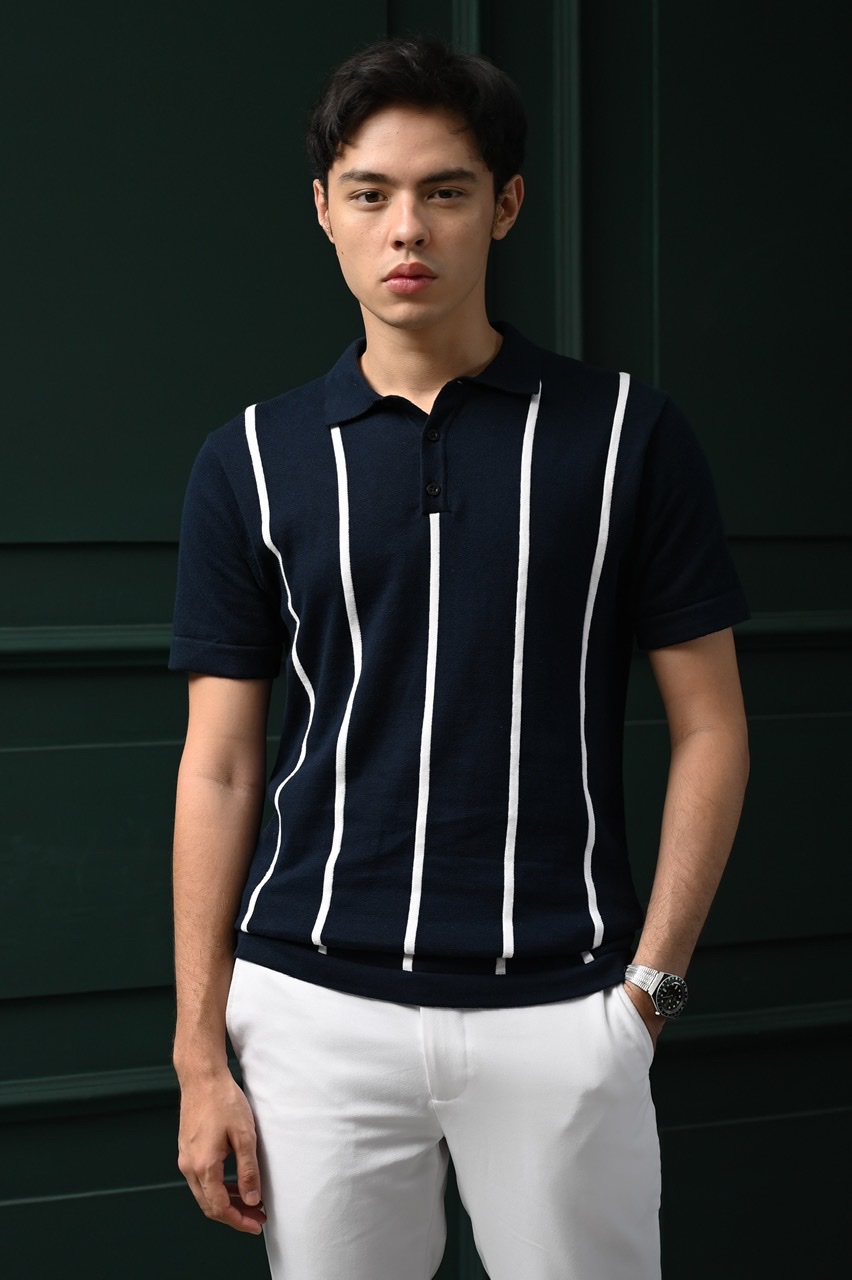 PSAS16-STRIPY POLO NAVY