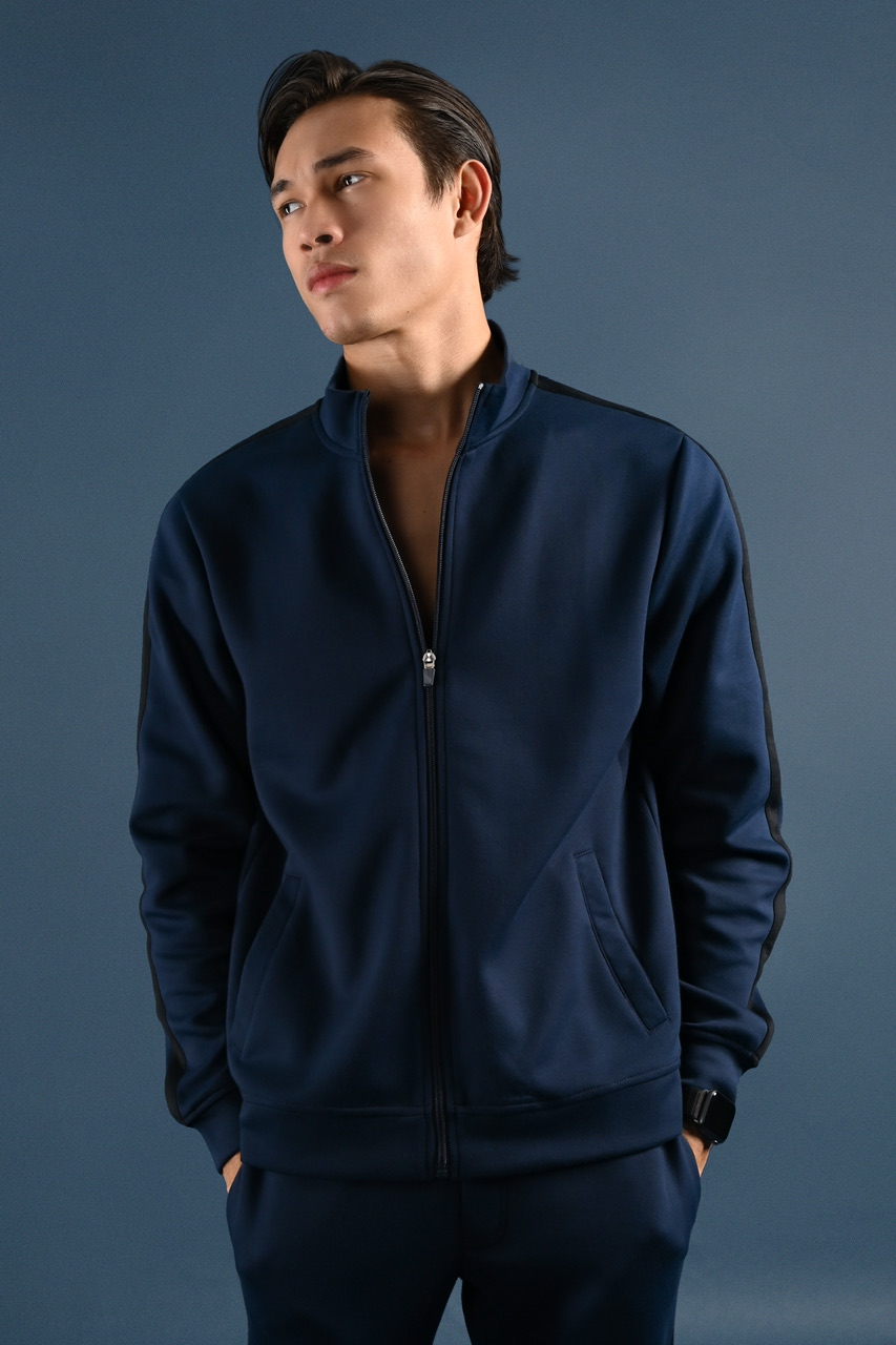 TWEED TRACKTOP NAVY STRIPE BLACK