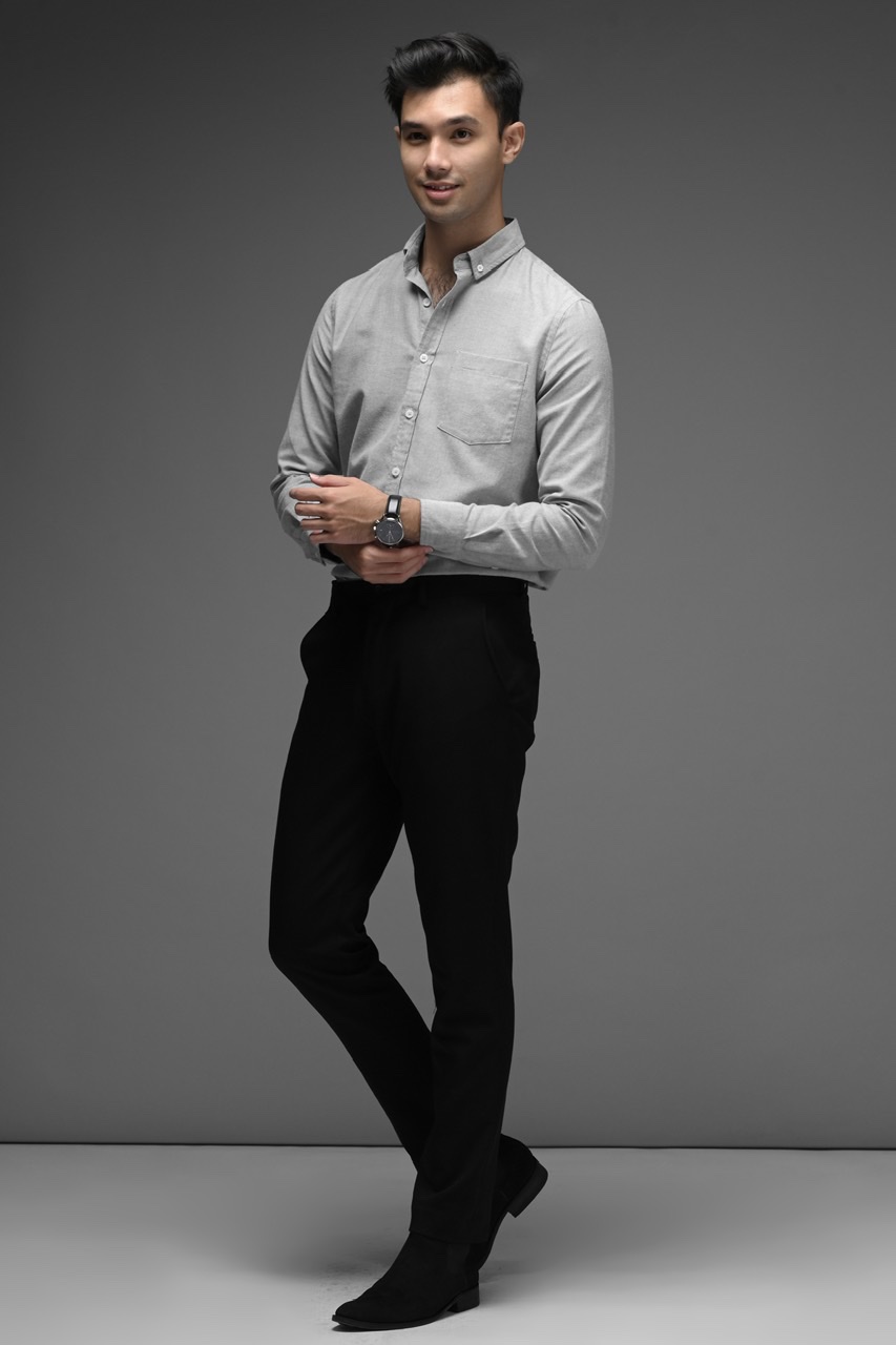 EXETER WHITE BUTTON LONG SLEEVE SHIRT GREY