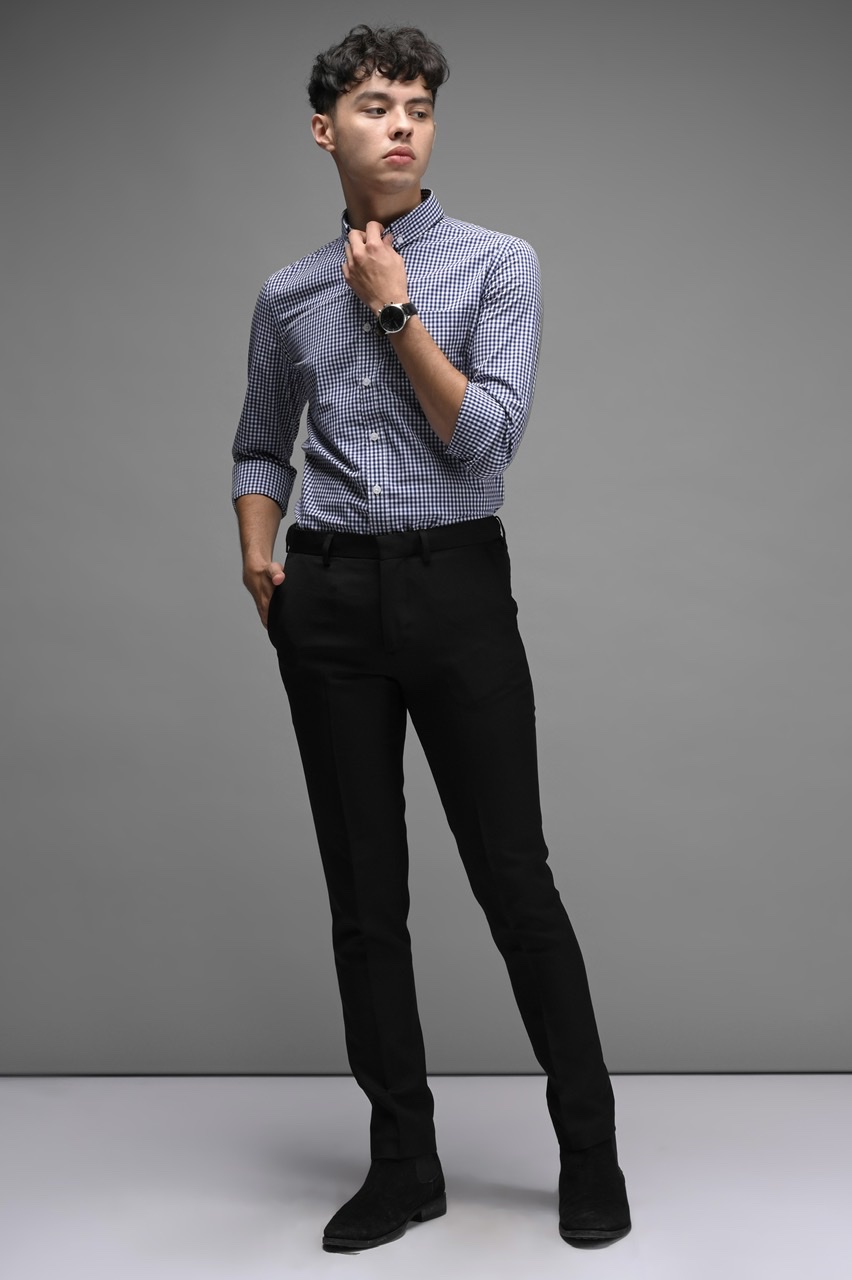 GINGHAM LONG SLEEVE SHIRT NAVY