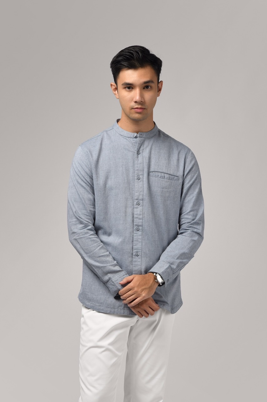 KALPEN COLLARLESS SHIRT NAVY