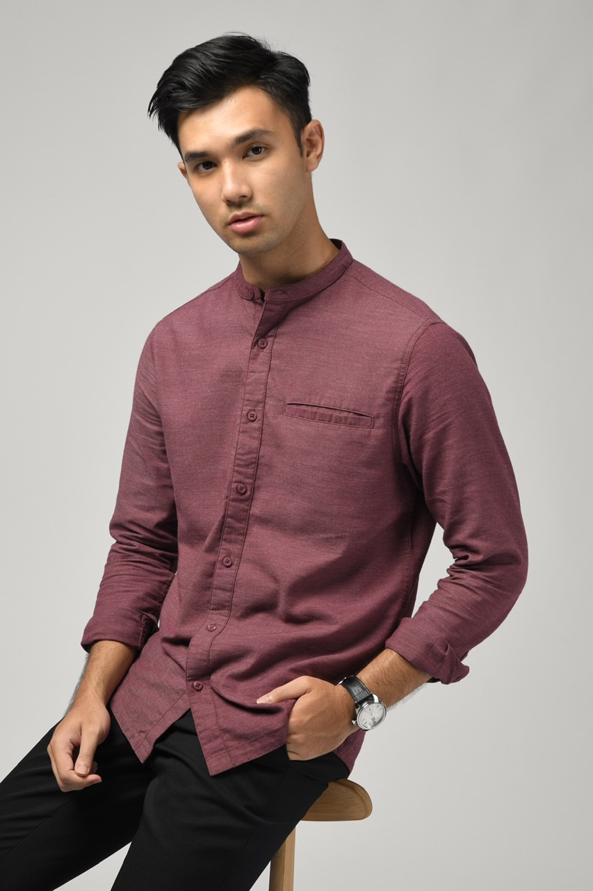 KALPEN COLLARLESS SHIRT PLUM
