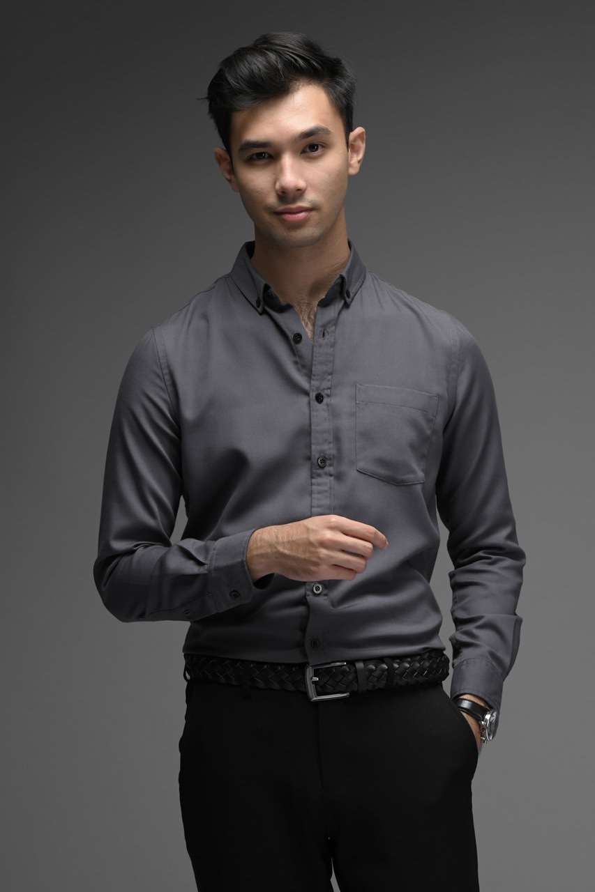 EXETER BLACK BUTTON LONG SLEEVE SHIRT ASPHALT