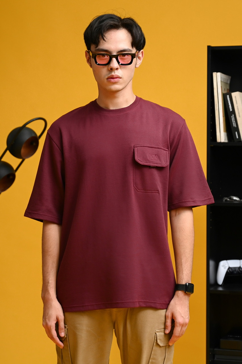 PTDJ14-POCKET OVERSIZED TEES MAROON