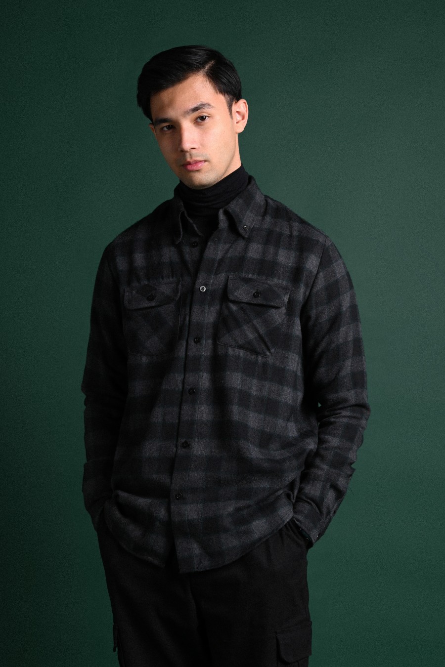 ULTIMATE DOUBLE POCKET FLANNEL SHIRT BLACK GREY GRID