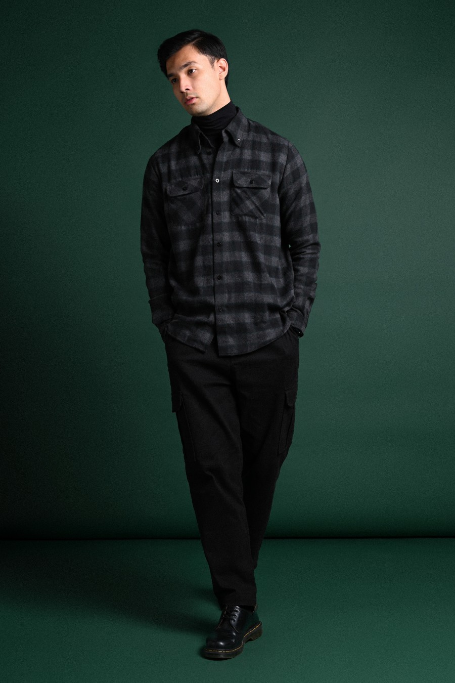 ULTIMATE DOUBLE POCKET FLANNEL SHIRT BLACK GREY GRID