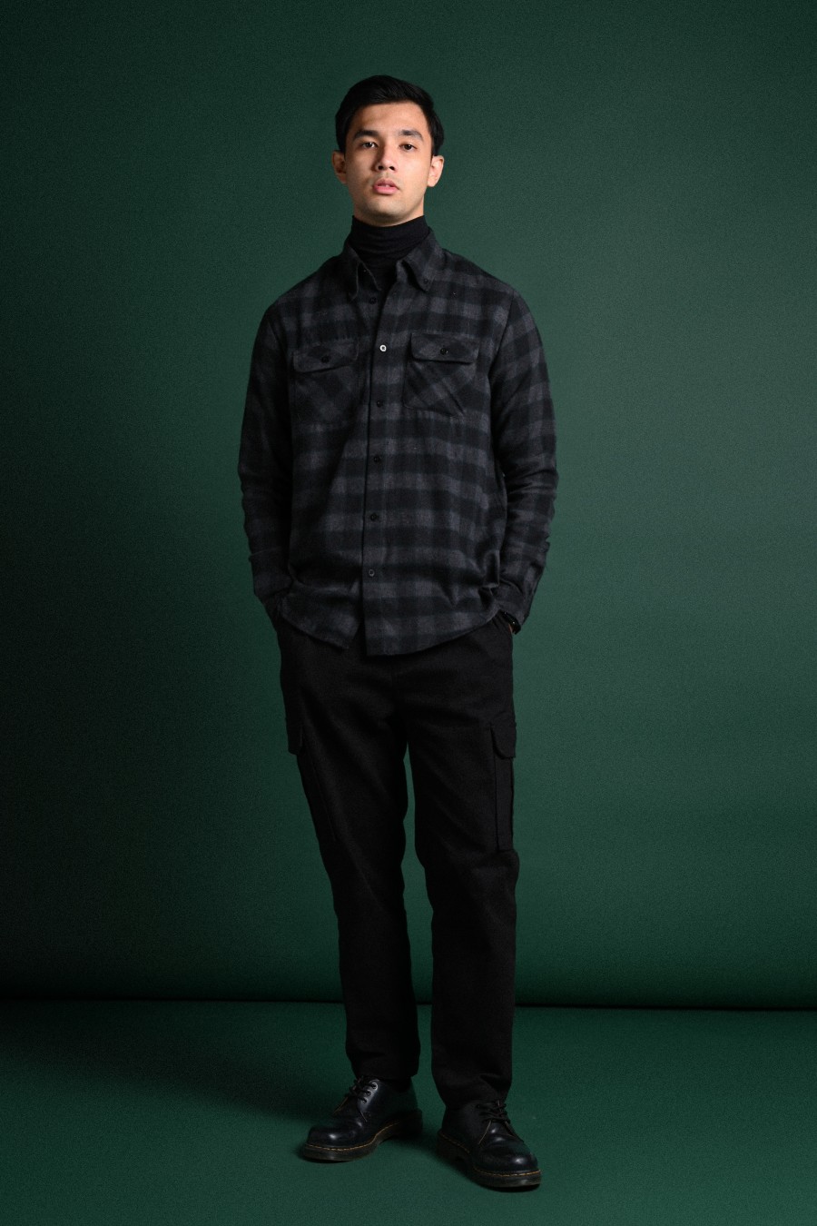 ULTIMATE DOUBLE POCKET FLANNEL SHIRT BLACK GREY GRID