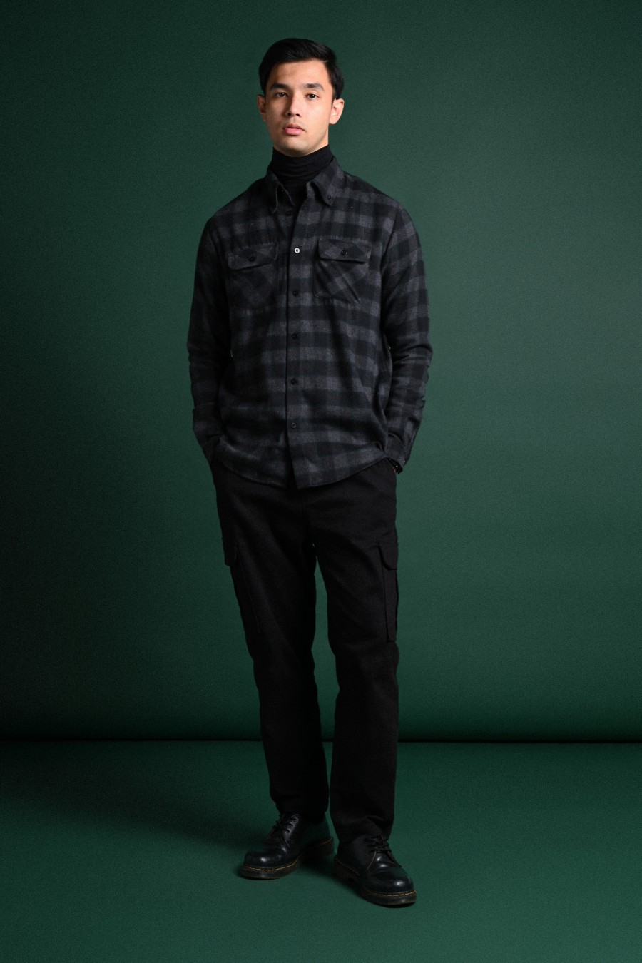 ULTIMATE DOUBLE POCKET FLANNEL SHIRT BLACK GREY GRID