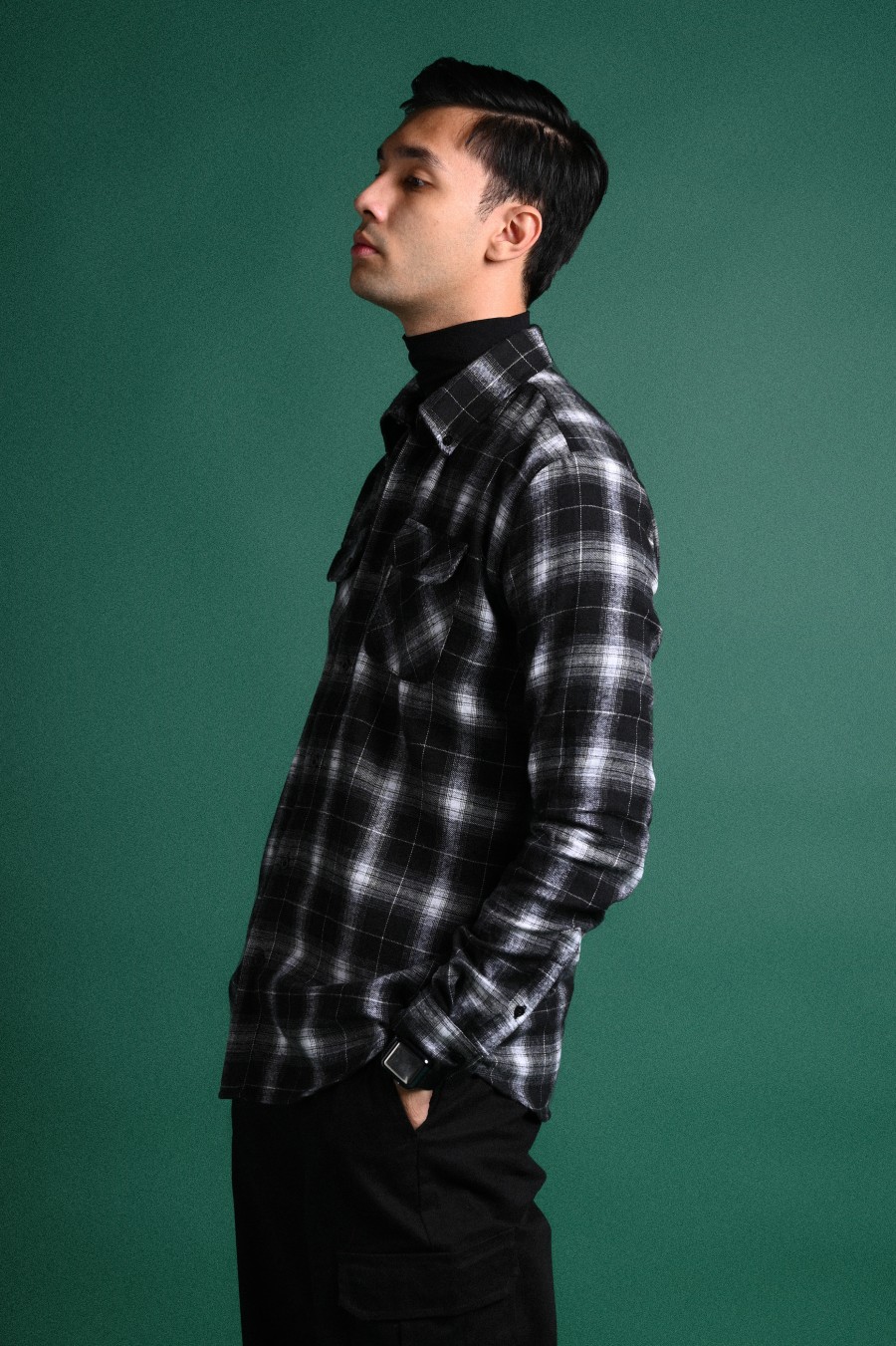 ULTIMATE DOUBLE POCKET FLANNEL SHIRT BLACK WHITE GRID