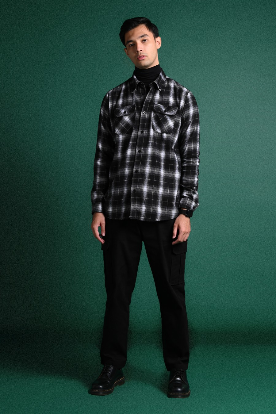 ULTIMATE DOUBLE POCKET FLANNEL SHIRT BLACK WHITE GRID
