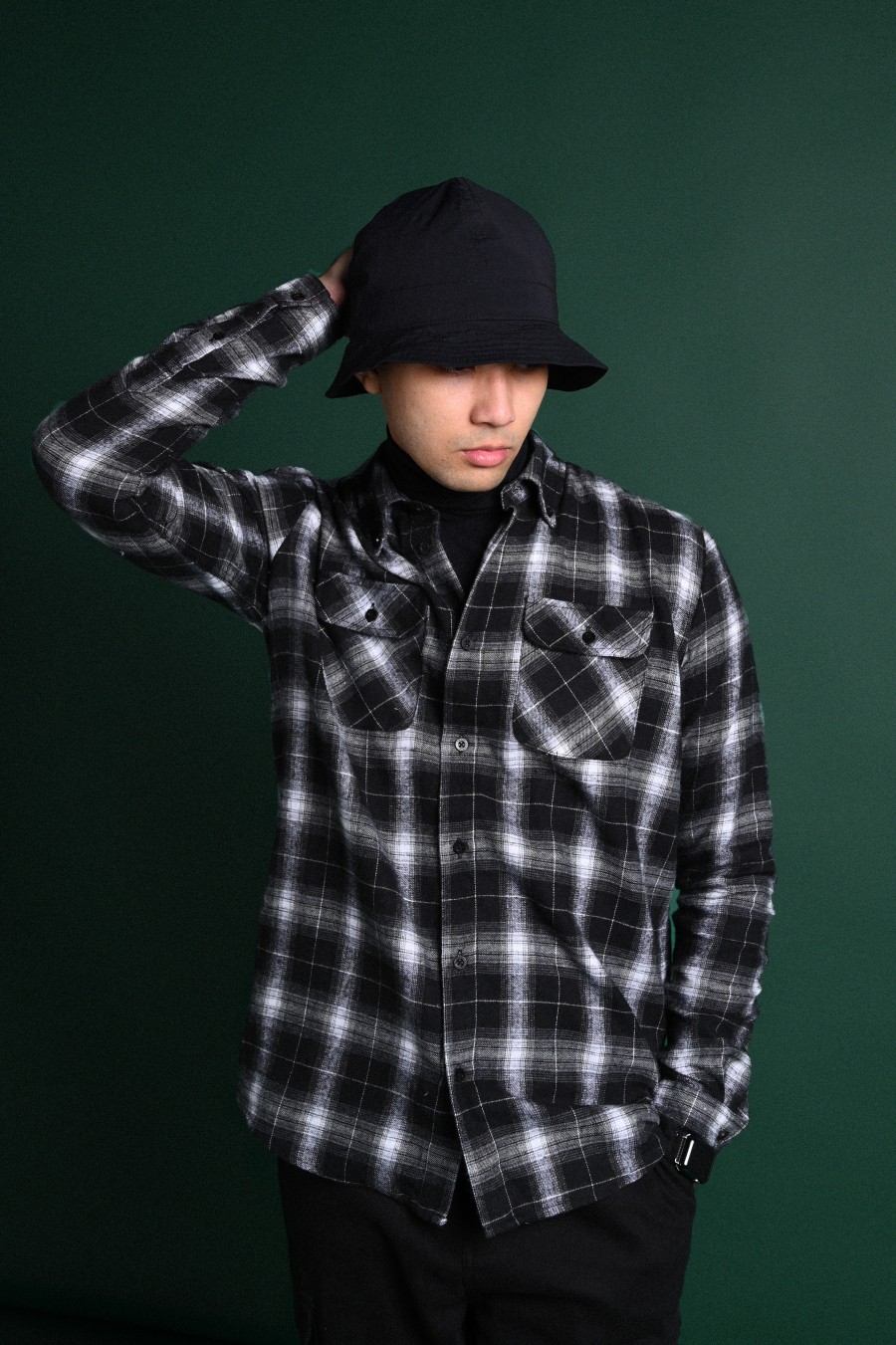 ULTIMATE DOUBLE POCKET FLANNEL SHIRT BLACK WHITE GRID