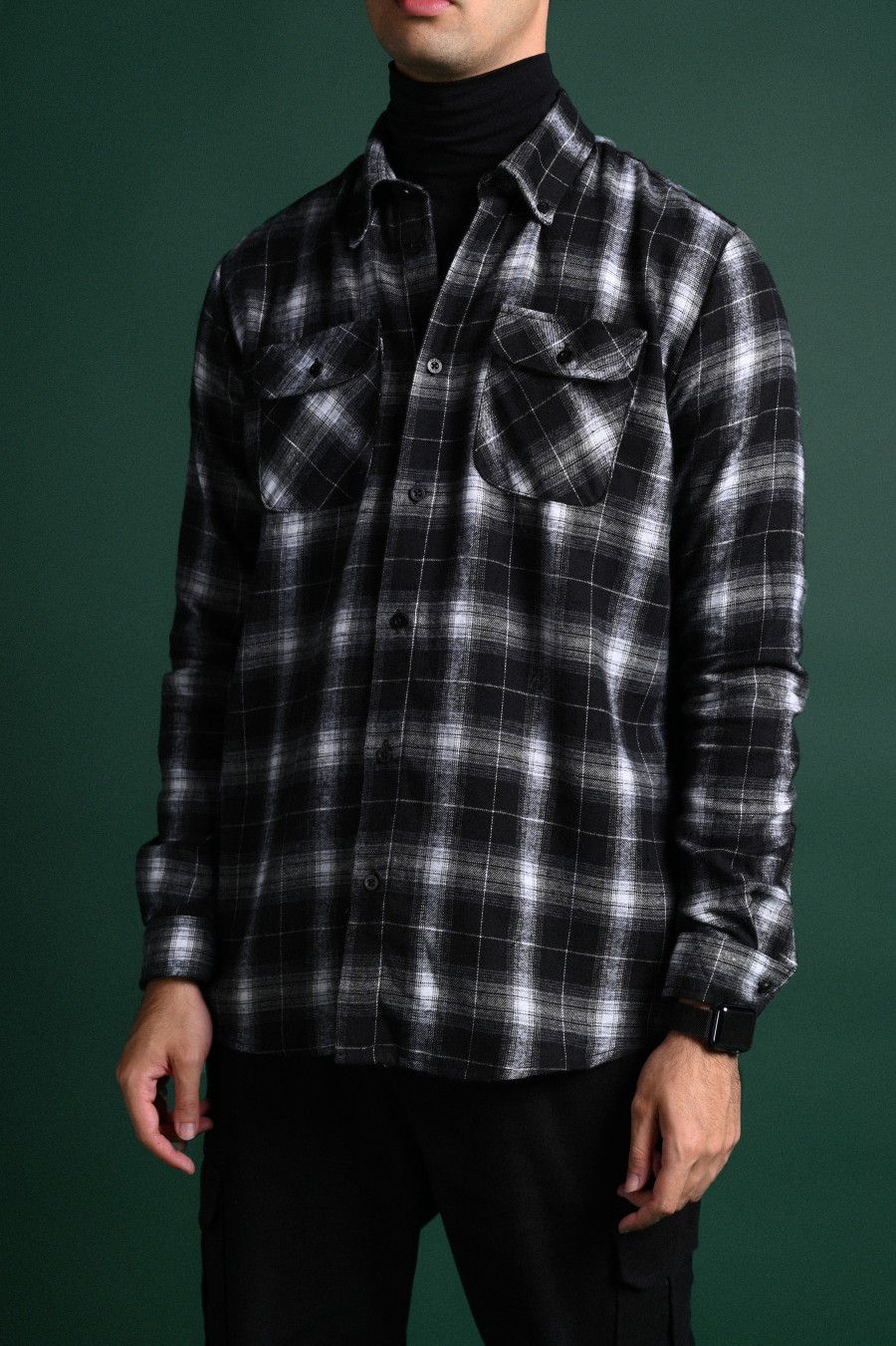 ULTIMATE DOUBLE POCKET FLANNEL SHIRT BLACK WHITE GRID