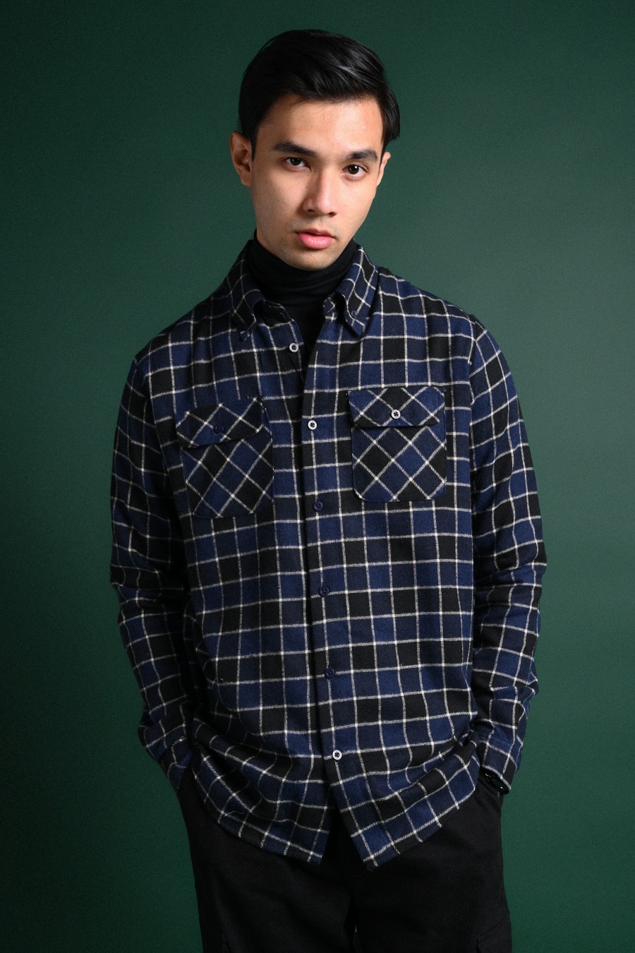 ULTIMATE DOUBLE POCKET FLANNEL SHIRT BLUE BLACK GRID