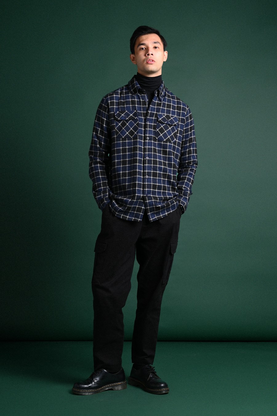 ULTIMATE DOUBLE POCKET FLANNEL SHIRT BLUE BLACK GRID