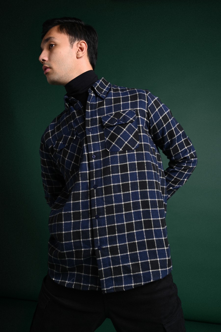 ULTIMATE DOUBLE POCKET FLANNEL SHIRT BLUE BLACK GRID
