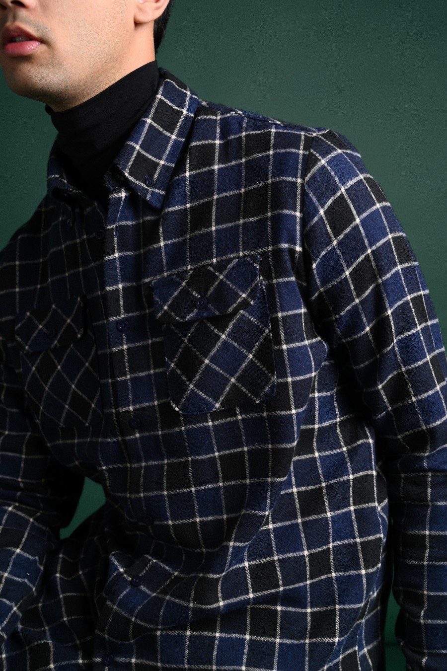 ULTIMATE DOUBLE POCKET FLANNEL SHIRT BLUE BLACK GRID