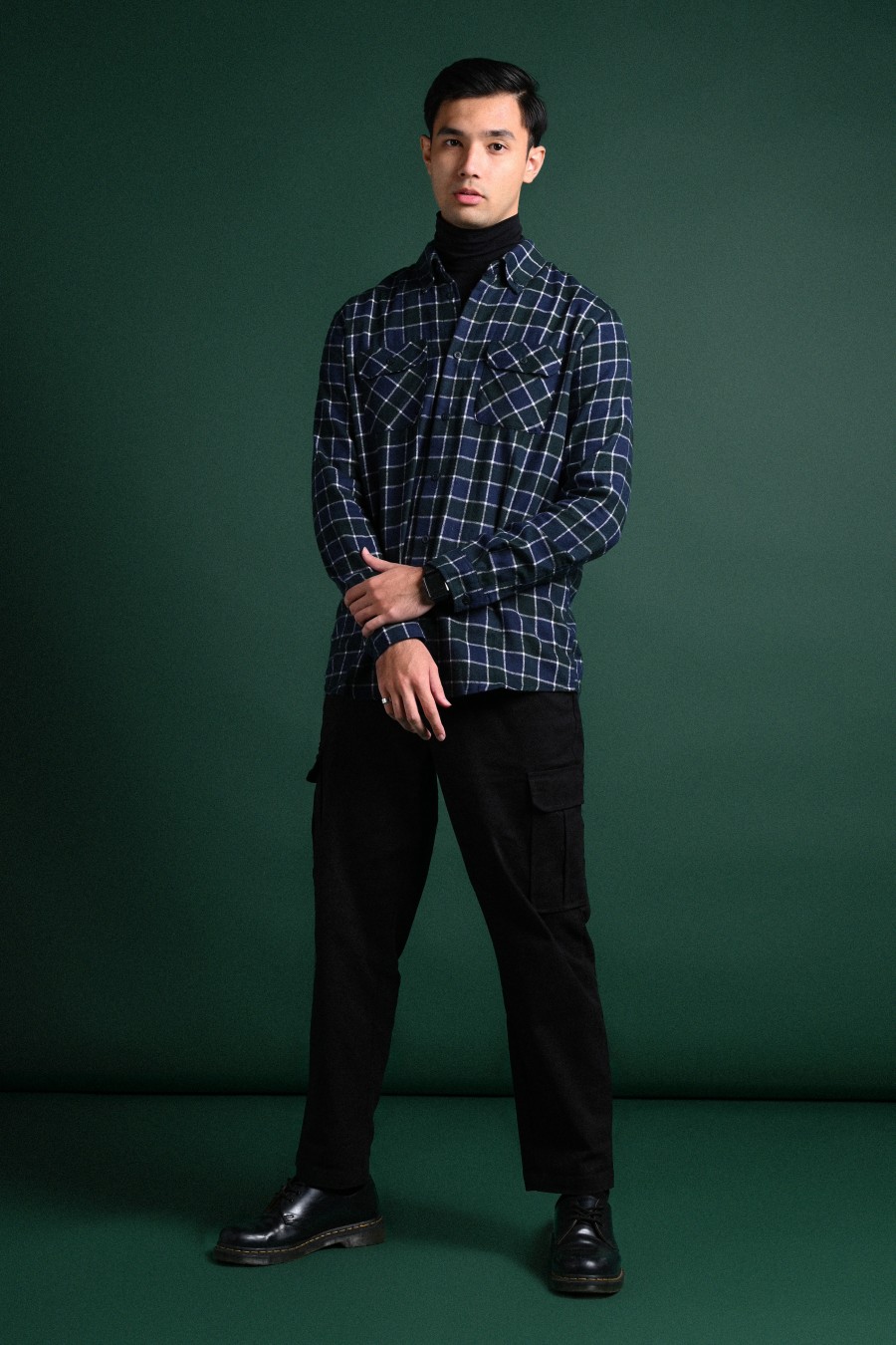 ULTIMATE DOUBLE POCKET FLANNEL SHIRT BLUE GREEN TEAL GRID