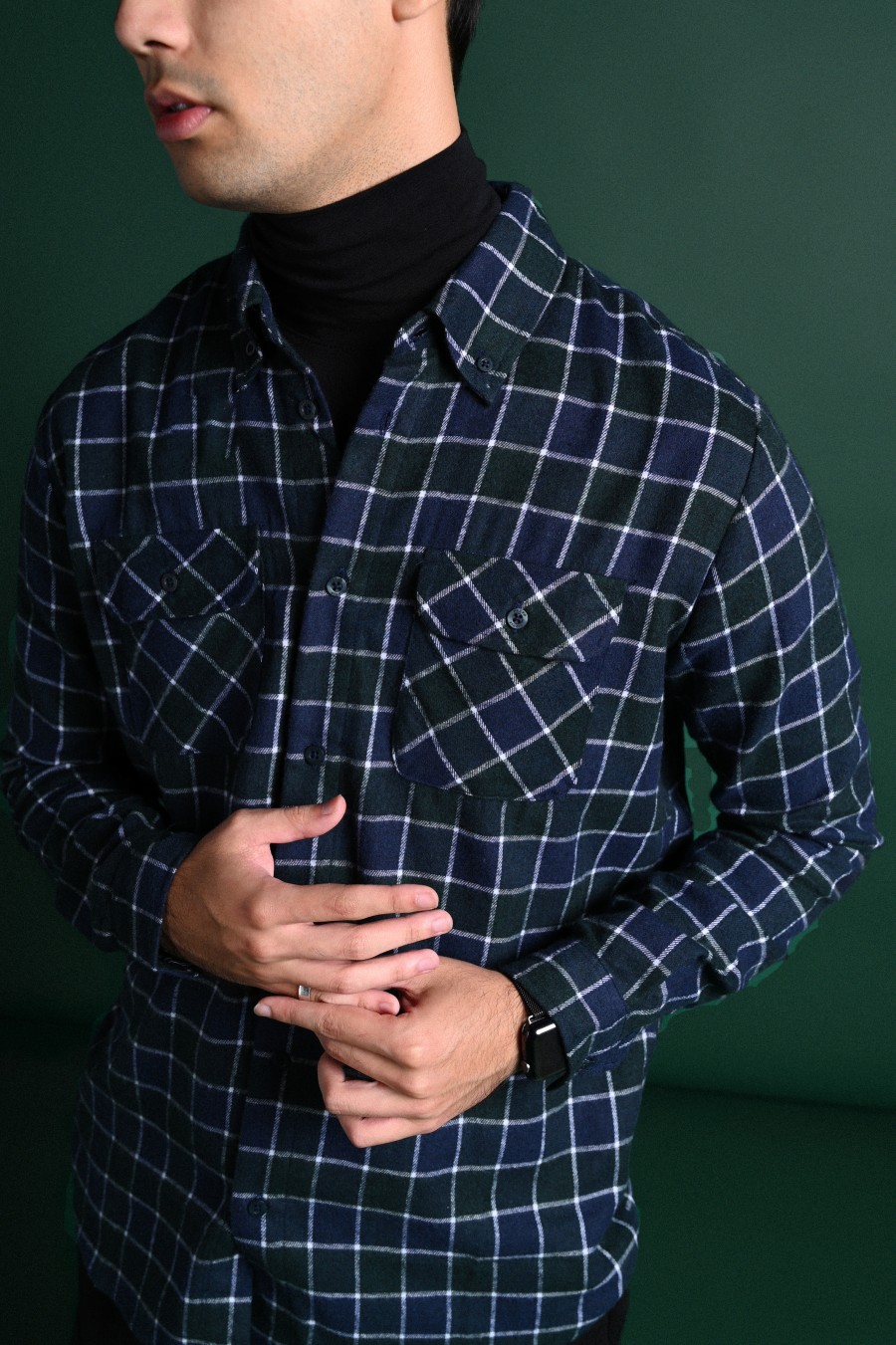 ULTIMATE DOUBLE POCKET FLANNEL SHIRT BLUE GREEN TEAL GRID