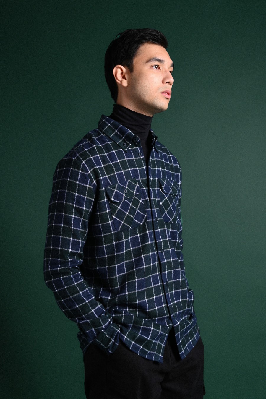 ULTIMATE DOUBLE POCKET FLANNEL SHIRT BLUE GREEN TEAL GRID
