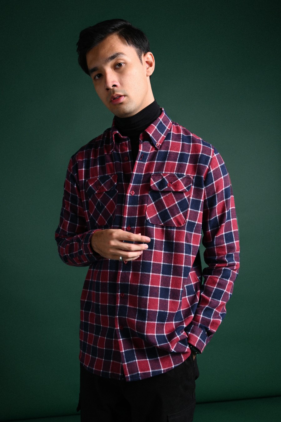 ULTIMATE DOUBLE POCKET FLANNEL SHIRT CRIMSON NAVY GRID