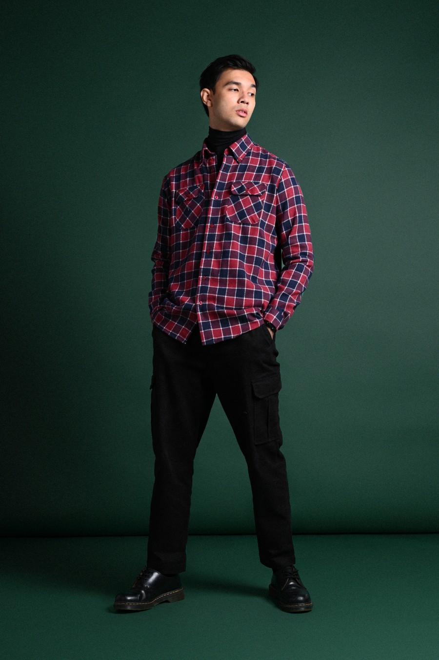 ULTIMATE DOUBLE POCKET FLANNEL SHIRT CRIMSON NAVY GRID