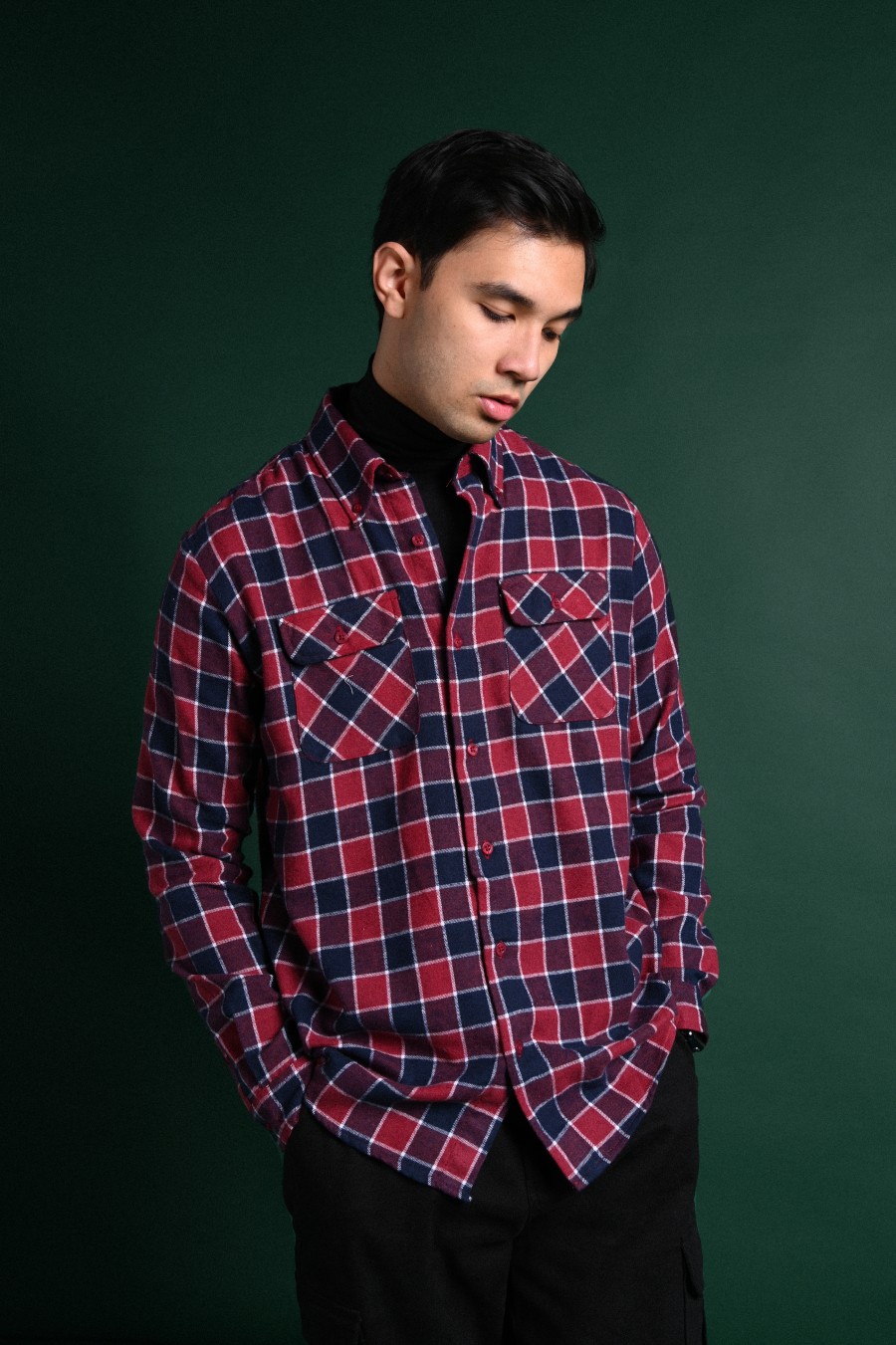 ULTIMATE DOUBLE POCKET FLANNEL SHIRT CRIMSON NAVY GRID