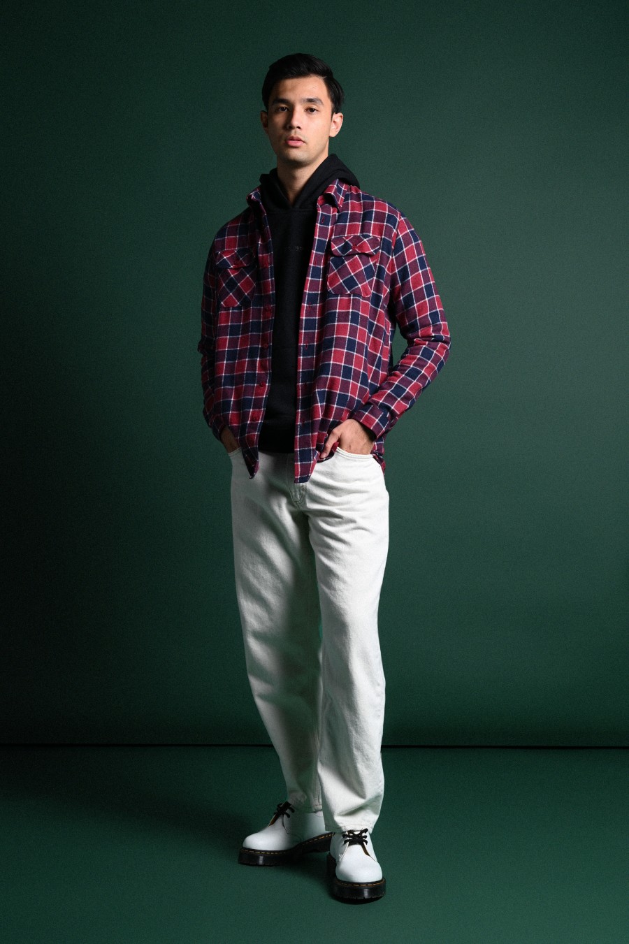 ULTIMATE DOUBLE POCKET FLANNEL SHIRT CRIMSON NAVY GRID