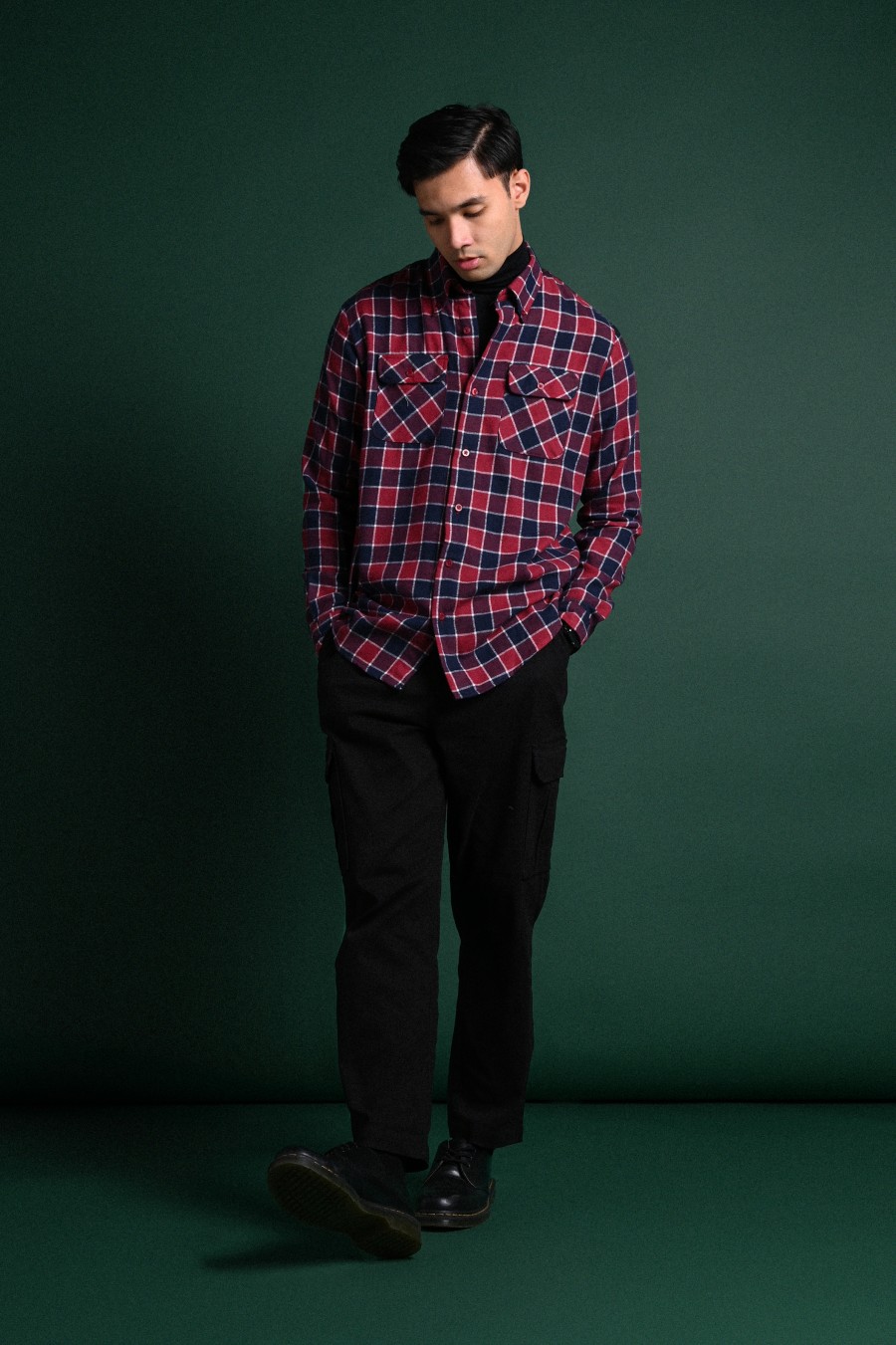 ULTIMATE DOUBLE POCKET FLANNEL SHIRT CRIMSON NAVY GRID